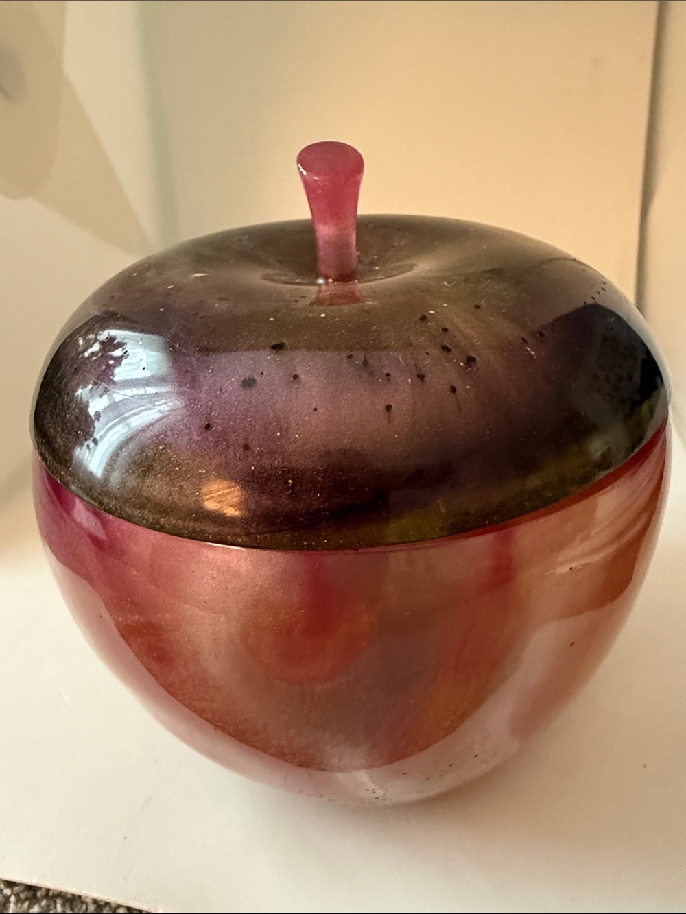 Handmade Resin Apple Trinket Box in Pink and Green